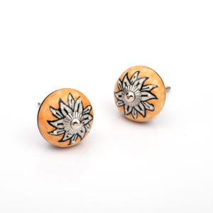 Orange and Black Ceramic Hand-Painted Sunflower Decorative Cabinet Pull (Set of 1 Knob)
