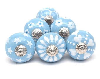 Ręcznie malowane gałki ceramiczne w kolorze nieba, różne wzory (zestaw 1 gałki)