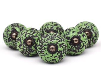 Gröna skåpsknoppar handmålade vintage-stil keramiska låddörrhandtag (set med 1 knopp)