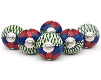 Drawer Knob Green Gold Ceramic: Handmade Ornate Pattern Cabinet Pull(Set of 1 Knob)