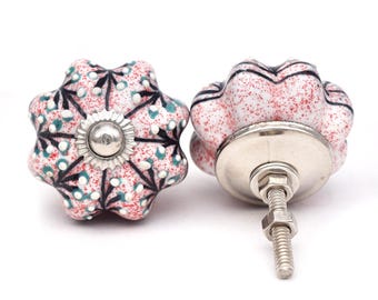 Keramische knop roze pompoen: met de hand beschilderd kastbeslag (set van 1 knop)