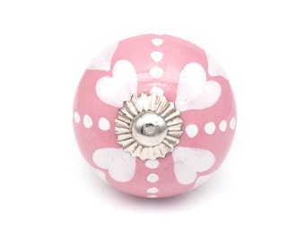 Leuke keukenknop: wit roze hart glanzend keramiek schattige keukenknop, handbeschilderde ladeknop (set van 1 knop)