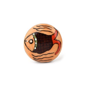 Handcrafted Nautical Fish Ceramic Knob - Unique Hand-Painted Terracotta and Brown Ocean Animal Decorative Cabinet Pull (Set of 1)