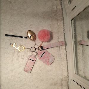 UK seller pink Safety alarm pompom key chain fashion chain daughter wife girlfriend anniversary birthday mother&#39;s Day holiday