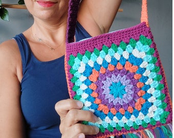 Granny Square Small Bag, Crochet Pouch, Crochet Bag, Boho Bag, Gift For Friend, Crochet Mini Bag For Gift ,Handmade Pouch.