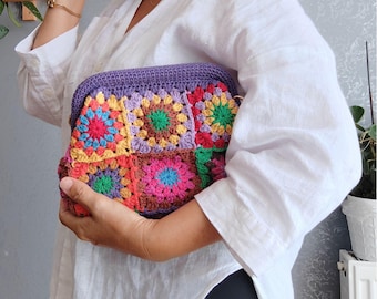 Purple Crochet Clutch, Crochet Lavender Color Pouch For Ladies, Gift Boho Lilac Bag For Mom,Handbag For Ladies,Crochet Festival Bag