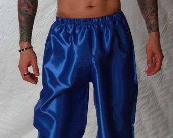 Pantalones de cama / salón de poliéster satinado - Tallas pequeñas a 4XL - Royal Blue