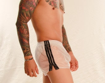 Soft Ripstop Nylon Retro Football Shorts - Sizes Small to 4XL - White & Black