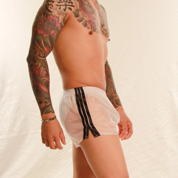 Soft Ripstop Nylon Retro Football Shorts - Sizes Small to 4XL - White & Black