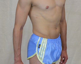 Nylon Satin Retro Sprinter Shorts - Tailles Small à 4XL Sky Blue & Lemon