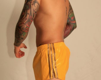 PVC Retro Football Shorts - Sizes Small to 4XL - Yellow & Old Gold