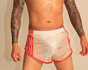 Soft Ripstop Nylon Retro Sprinter Shorts - Sizes Small to 4XL - White & Red