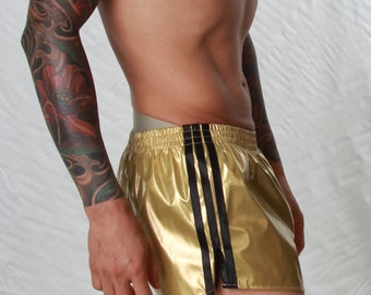 PVC Retro Football Shorts - Sizes Small to 4XL - Gold & Black