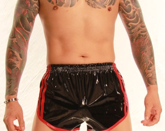 PVC Retro Sprinter Shorts - Größen Klein bis 4XL - Schwarz & Rot