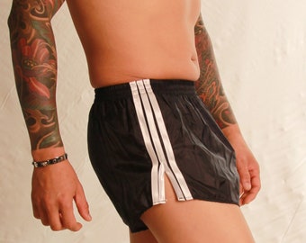 Short de football rétro en nylon Ripstop doux - Tailles petites à 4XL - Noir et blanc