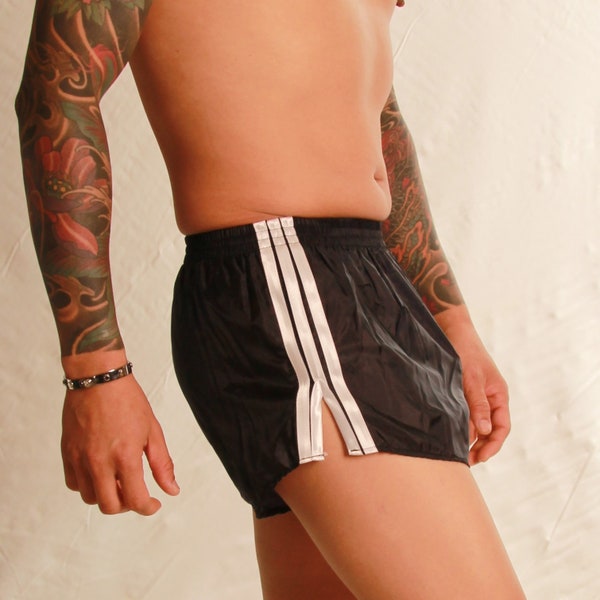 Soft Ripstop Nylon Retro Football Shorts - Sizes Small to 4XL - Black & White