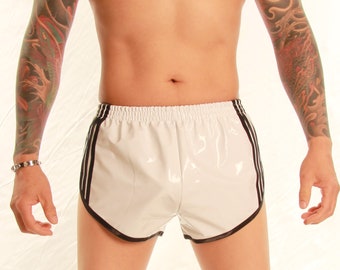 PVC Retro Sprinter Shorts - Sizes Small to 4XL - White & Black