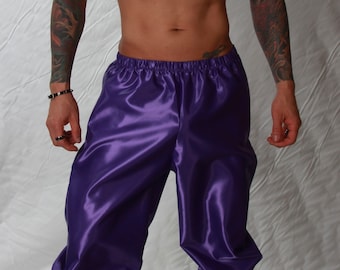 Pantalon de lit/salon en satin polyester - Tailles petites à 4XL - Violet