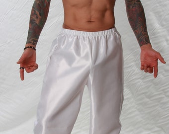 Pantalon de lit/salon en satin polyester - Tailles petites à 4XL - Blanc