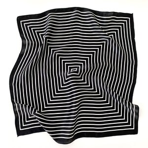 Geometric Stripes 53cm Silk Square Scarf, Women's Scarf, Fashion Scarf, Silk Bandana, Silk Head Scarf, Neck Scarf, Gift Idea, Black Scarf zdjęcie 3