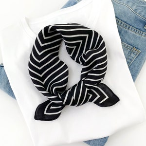 Geometric Stripes 53cm Silk Square Scarf, Women's Scarf, Fashion Scarf, Silk Bandana, Silk Head Scarf, Neck Scarf, Gift Idea, Black Scarf Black