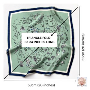 Foulard carré en soie 53 cm vert à fleurs, écharpe pour femme, écharpe tendance, bandana, bandeau, chouchou, accessoire de sac, fleurs de Virginie image 8