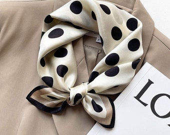 Foulard carré 100 % soie polka, écharpe pour femme, écharpe tendance, bandana, serre-tête, chouchou, accessoire de sac, idée cadeau