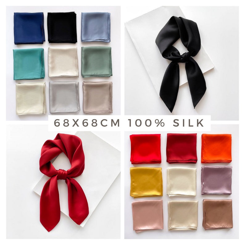 Solid Plain Color 68cm Silk Scarf, Women's Scarf, Fashion Scarf, Bandana, Headband, Scrunchie, Gift Idea, Virginia Blossoms Plain Color zdjęcie 1