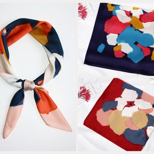 Abstract Oil Paint Square Scarf 70cm Silk-Feel, Women's Scarf, Hair Scrunchie, Bag Accessory, Bandana, Head Scarf, Gift Idea