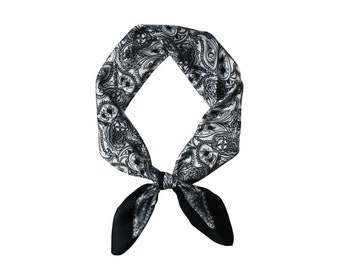 Paisley Black & White Square Schal 70cm Silk-Feel, Frauenschal, Haar Scrunchie, Taschen Accessoire, Bandana, Kopftuch, Geschenkidee