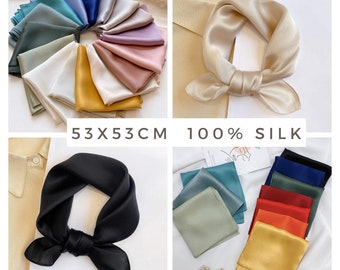 Solid Plain Color 53cm 100% Silk Scarf, Women's Scarf, Fashion Scarf, Silk Bandana, Headband, Scrunchie, Men Scarf, Virginia Blossoms