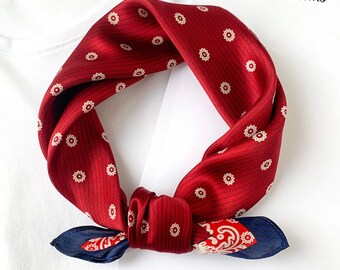 Red Maroon 53cm Sciarpa quadrata in seta al 100%, Sciarpa da uomo, Sciarpa da donna, Sciarpa di moda, Bandana di seta, Fascia per capelli, Stampa Paisley, Boho Sun Flower