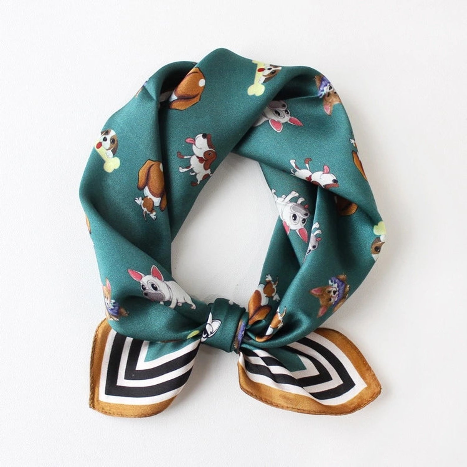 Puppy Dog Print 53cm 100 Silk Square Scarf Women's Etsy