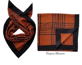 Plaid Scarf 68cm Silk Cashmere Wool Scarf for Men, Scarf for Women, Cashmere Scarf, Bandana, Head Scarf, Checkered, Camel Color, Autumn