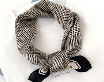 Mini Houndstooth 53cm Silk Scarf Square, Women's Scarf, Fashion Scarf, Bandana, Silk Head Scarf, Small Scarf, Bag Scarf, Gift Idea