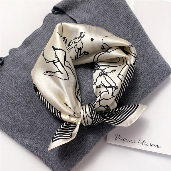 Couture 53cm 100% Silk Square Scarf, Women's Scarf, Men's Scarf, Fashion Scarf, Silk Bandana, Scrunchie, Bag Accessory, White Scarf