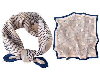 Geometric Stripes 53cm Silk Square Scarf, Women's Scarf, Fashion Scarf, Bandana, Headband, Scrunchie, Bag Accessory, Stripes, Line Pattern