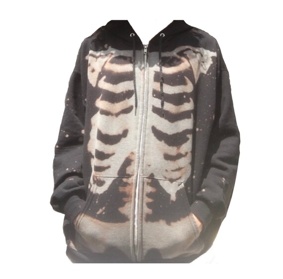 Gothic Grunge Skeleton Rib Cage Bleached Hoodie - Etsy Sweden