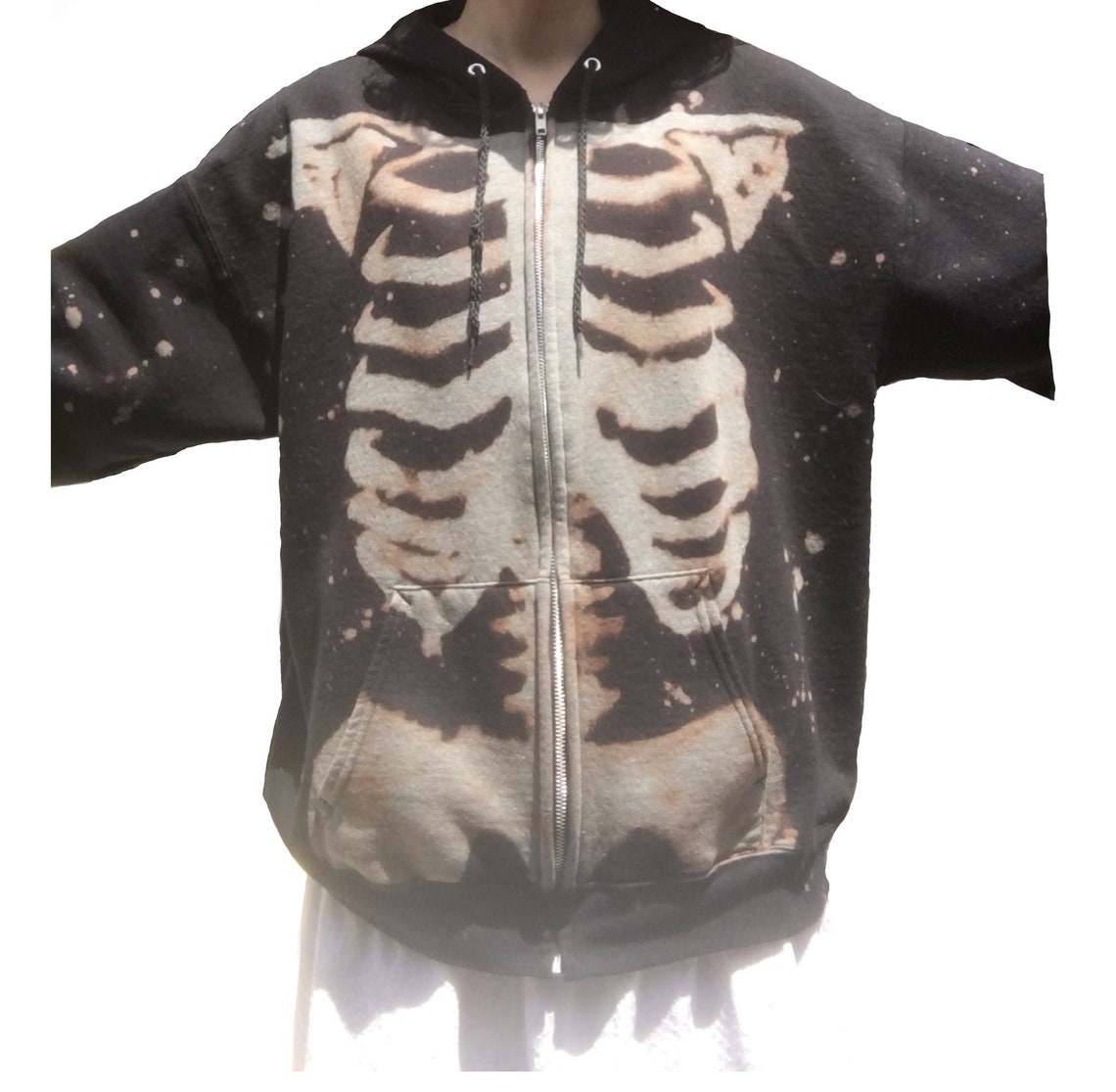 Y2K Hand Bleached Skeleton Hoodie Oversized Etsy