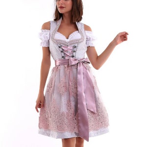 70035 Dirndl Tüll Blumen Schürze Trachtenkleid Mini Kleid Oktoberfest Tracht