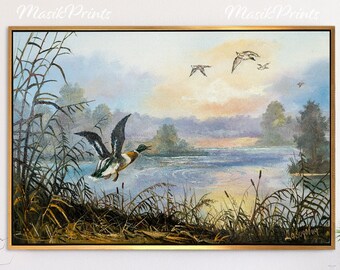 Mallard Duck Print Water Bird Prints Lake Art Wall Decor Lakehouse Art Waterfowl Print Duck Canvas Wall Art 36x24 Countryside Art Print
