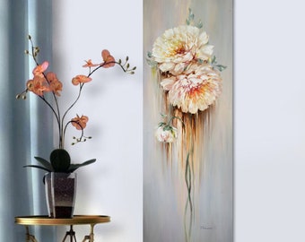 Long Narrow Print Abstract Peony Art Print Peonies Poster Pastel Flower Art 12x36 Tall Narrow Wall Art Vertical Beige Art Print