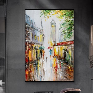 Rain Art Print City Street Art Rainy Day Print Colorful Art Poster Home ...