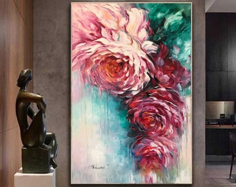 Large Flower Canvas Wall Art Abstract Print Floral Canvas Art Red Roses Art Print Bloom Decor Extra Large Modern Abstract Red Flowers Print