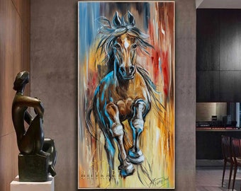 Large Running Horse Wall Art Print Brown Horse Canvas Art for Wall Horse Posters Wild Animal Original Artwork Abstract Wild Horse Print