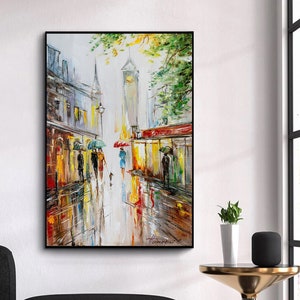 Rain Art Print City Street Art Rainy Day Print Colorful Art Poster Home ...