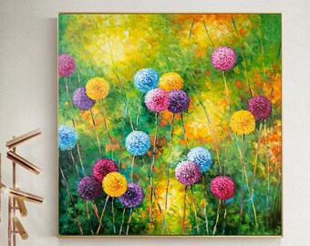 Dandelion Wall Art Canvas Meadow Art Print Dandelion Decor Wildflower Print Flower Field Art Botany Print Colorful Dandelions Art Print