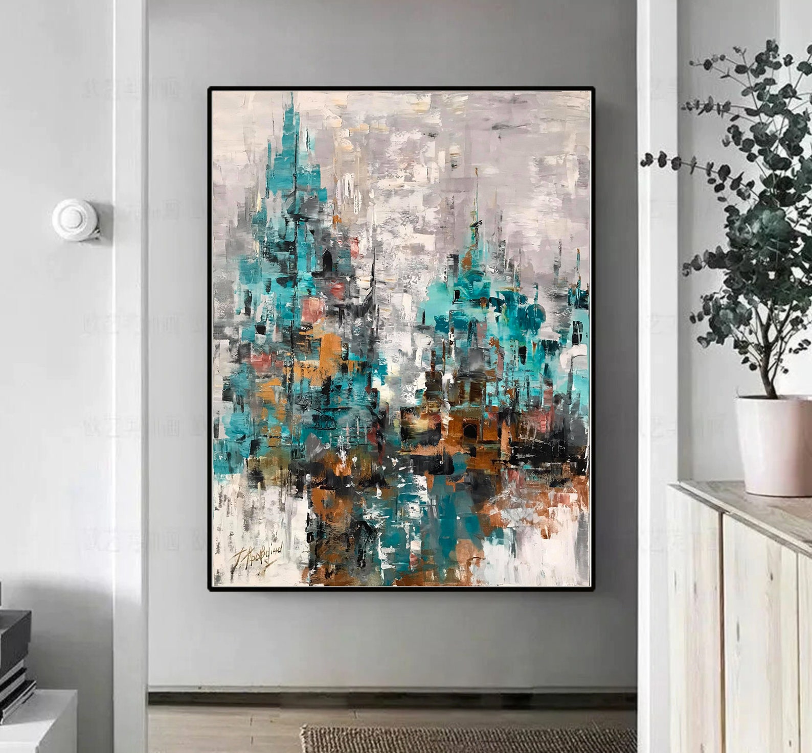 Large Abstract Print Modern Blue Teal Wall Art Blue Gray Etsy