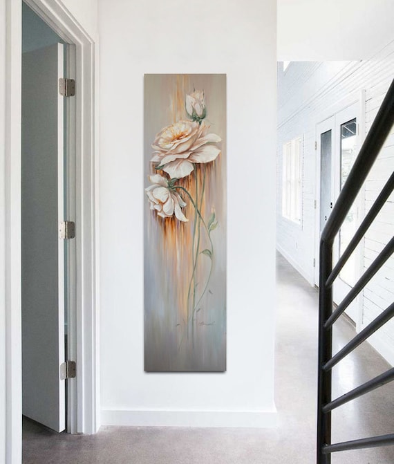 Long Vertical Art Print Rose Flower Wall Art Stairwell Wall Decor