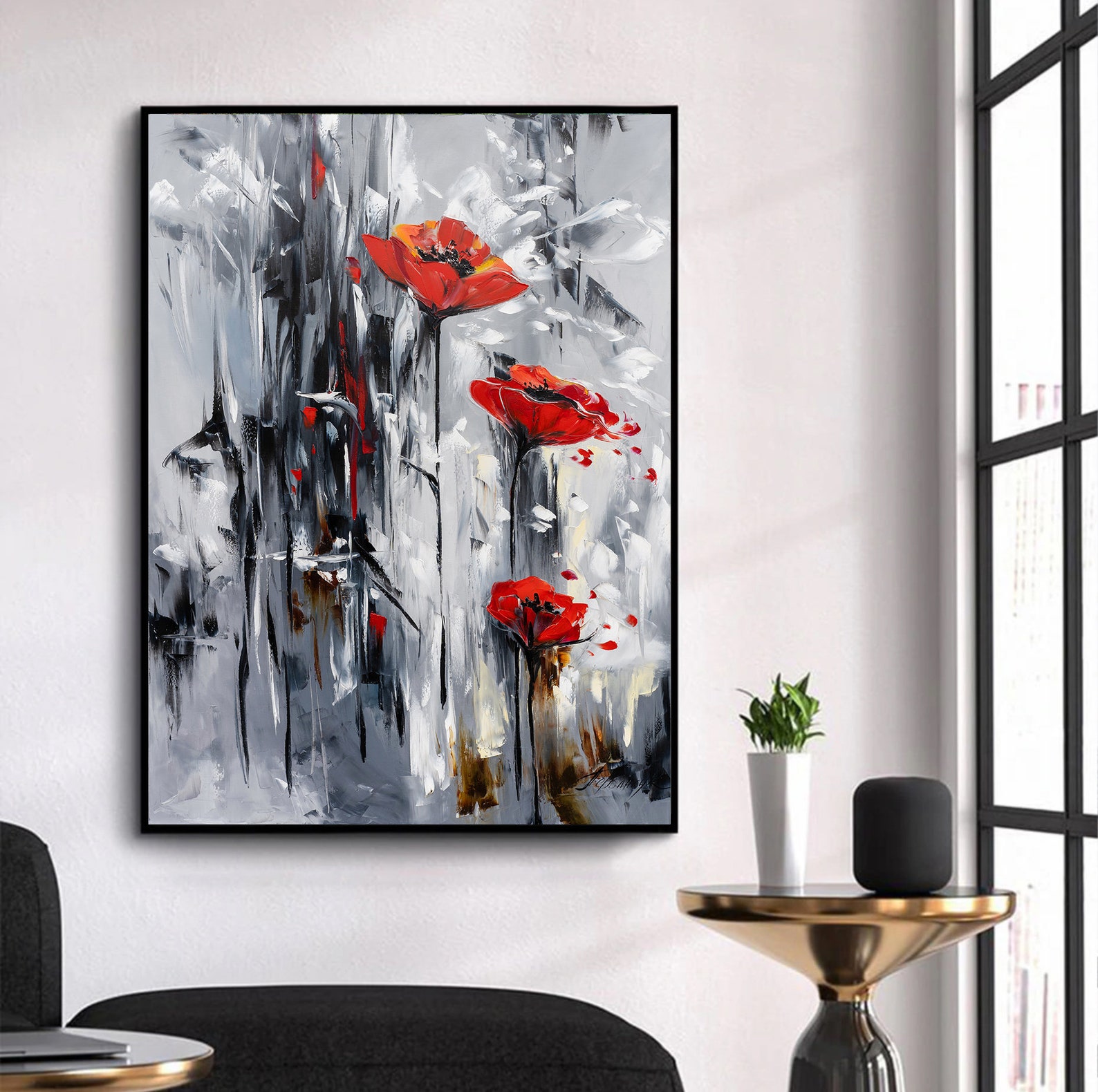 Large Flower Poppy Wall Art Abstract Print Floral Canvas Art Red Poppy ...